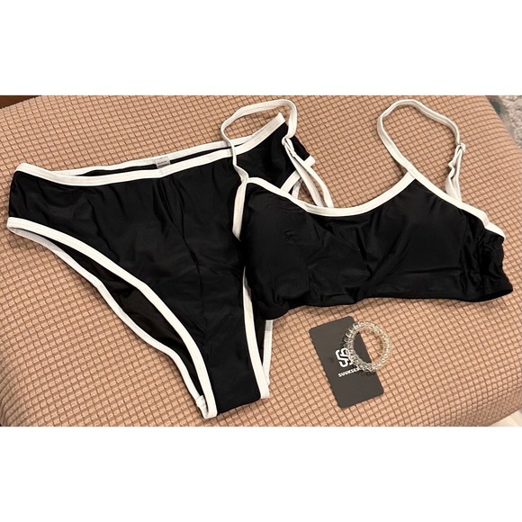 SUUKSESS Women High Waisted 2 Piece‎ Bikini Set Cheeky High Cut Bandeau Swimsuit - Picture 3 of 3